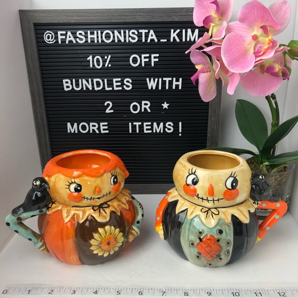 ๐๐ป๐ New JP Johanna Parker scarecrow boy & girl pumpkin peep mugs